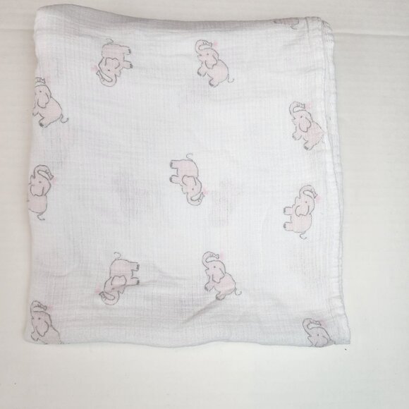 Aden + Anais muslin baby blanket swaddle white / elephant print Large - Picture 1 of 6